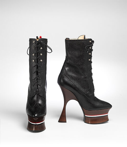 Ensemble, Thom Browne (American, born 1965), (a) nylon, glass, metal, (b, c) cotton, nylon, elastane, (d, e) leather, wood, cotton, metal, American