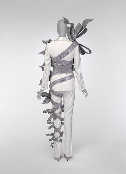 Ensemble, Viktor &amp; Rolf (Dutch, founded 1993), (a, b) polyester, viscose, spandex, cotton, acrylic, aluminum, thermoplastic, glass; (c, d) leather, Dutch