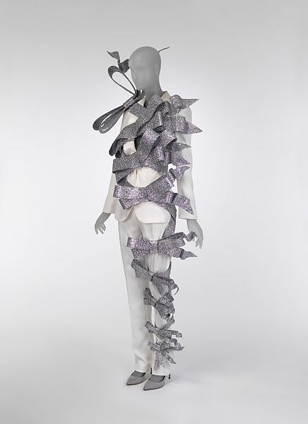 Ensemble, Viktor &amp; Rolf (Dutch, founded 1993), (a, b) polyester, viscose, spandex, cotton, acrylic, aluminum, thermoplastic, glass; (c, d) leather, Dutch