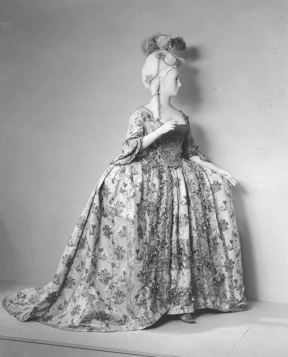 Dress, silk, metal thread, French