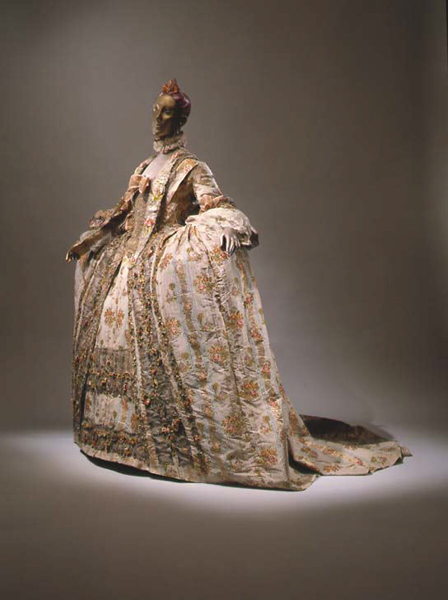 Dress, silk, metal thread, French