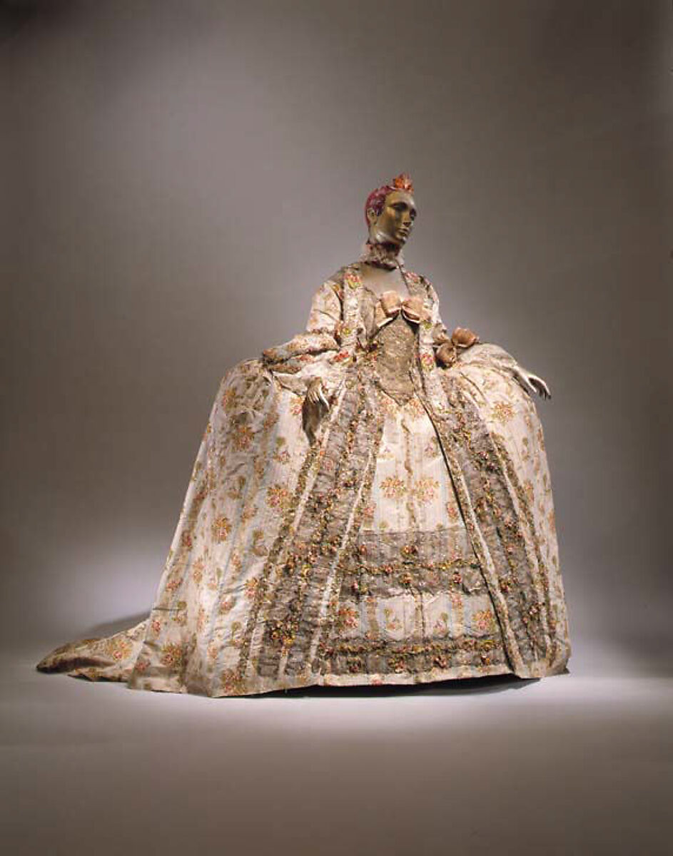 Dress, silk, metal thread, French