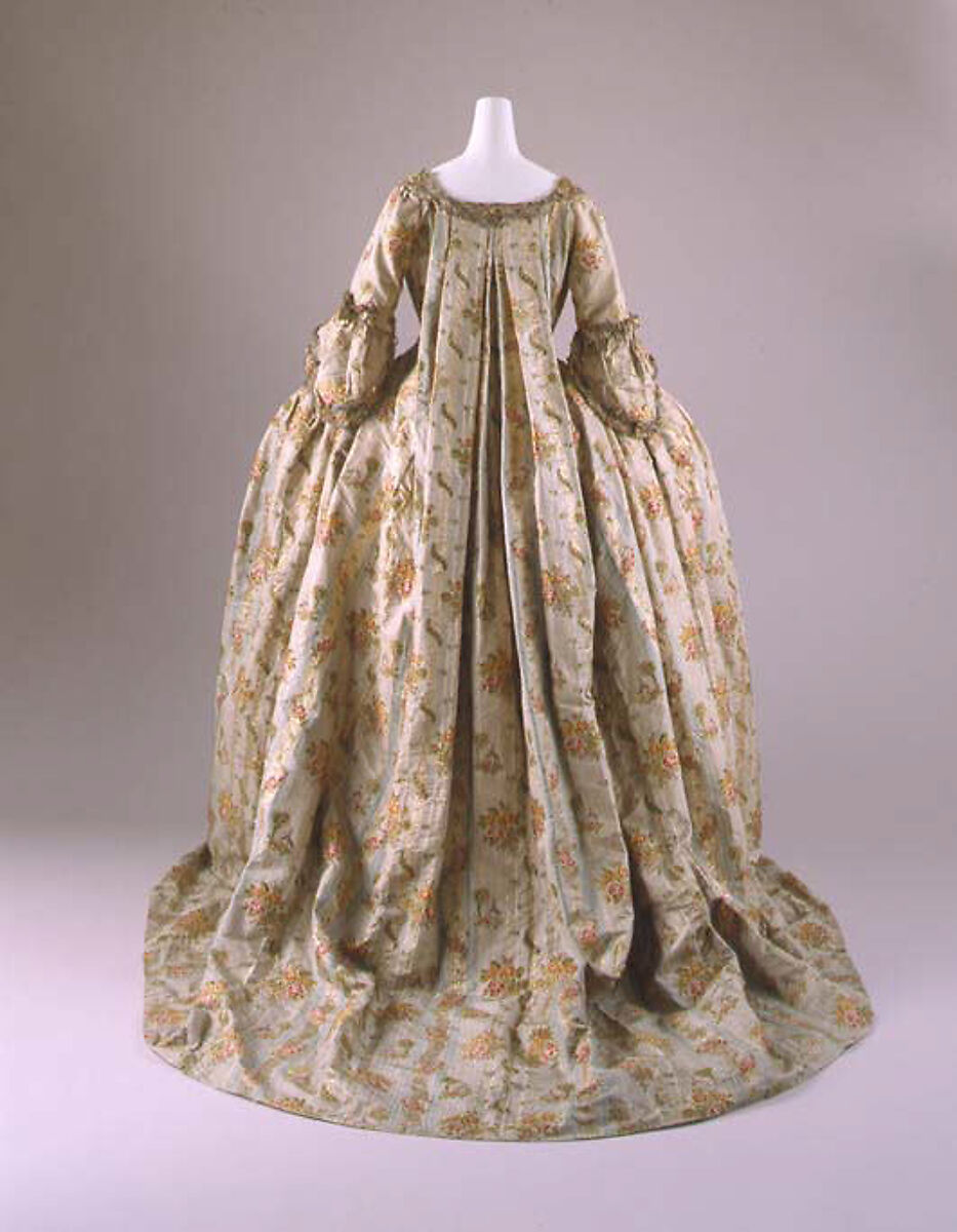 Dress, silk, metal thread, French