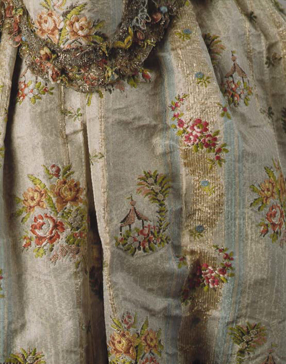 Dress, silk, metal thread, French