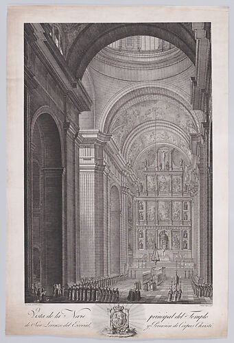 The procession of Corpus Christi in the nave of the Church of the monastery of El Escorial, from a series of Views of El Escorial