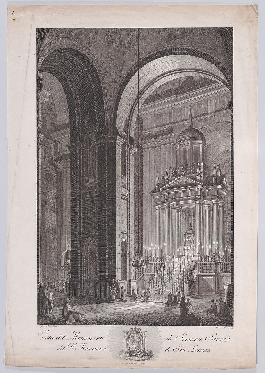 The monument raised for Holy Week (Semana Santa) in the Church of the monastery of El Escorial, from a series of Views of El Escorial, Manuel Alegre (Spanish, born 1768), Etching and engraving 