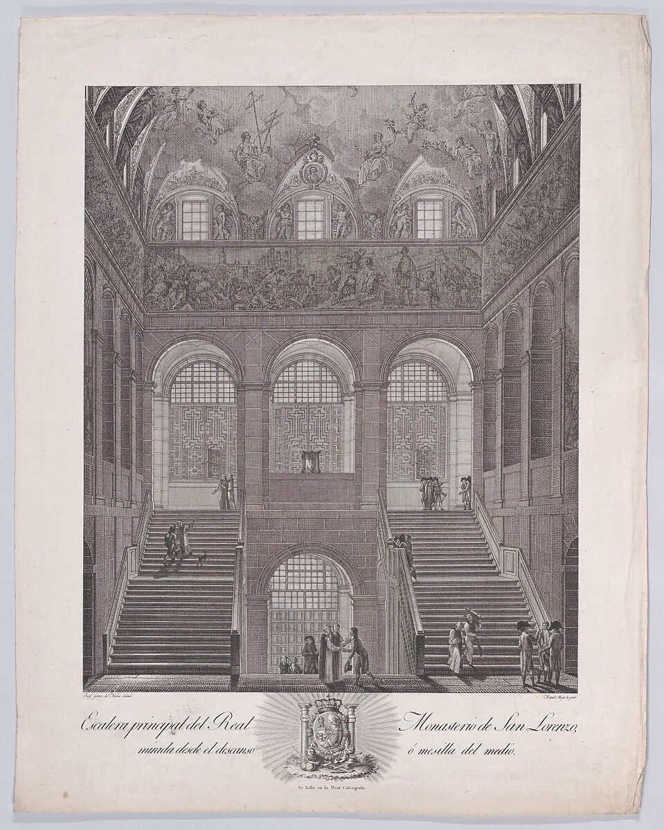 The main staircase of the monastery of El Escorial, from a series of Views of El Escorial, Manuel Alegre (Spanish, born 1768), Etching and engraving 