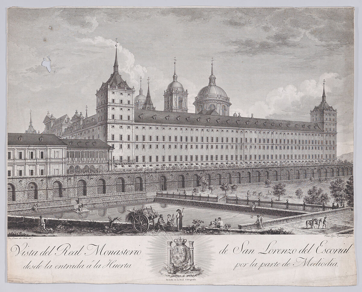 View of the side of the monastery of El Escorial with the garden in the foreground, from a series of Views of El Escorial, Tomás López Enguidanos (Spanish, 1760/73–1812/14), Etching and engraving 