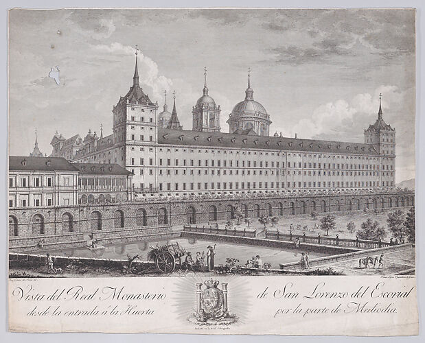 View of the side of the monastery of El Escorial with the garden in the foreground, from a series of Views of El Escorial