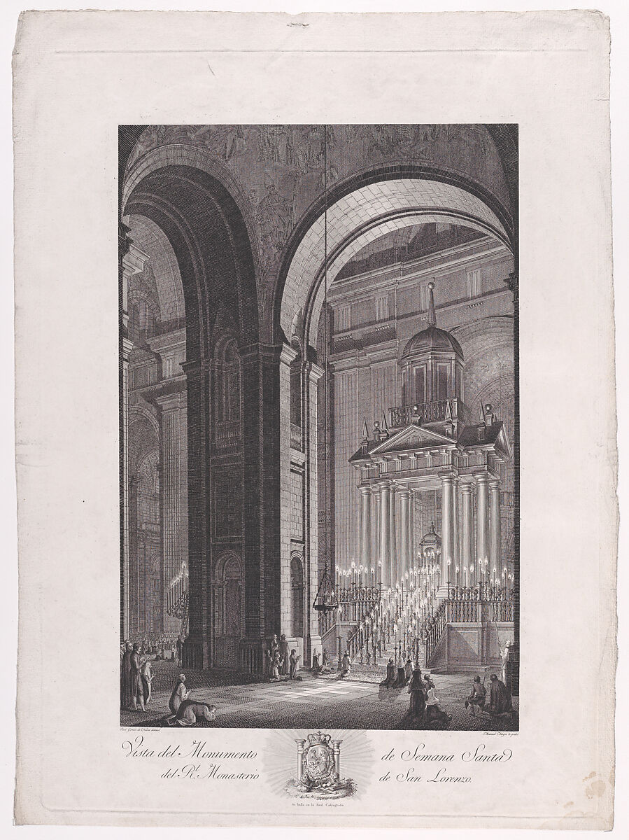 The monument raised for Holy Week (Semana Santa) in the Church of the monastery of El Escorial, from a series of Views of El Escorial, Manuel Alegre (Spanish, born 1768), Etching and engraving 