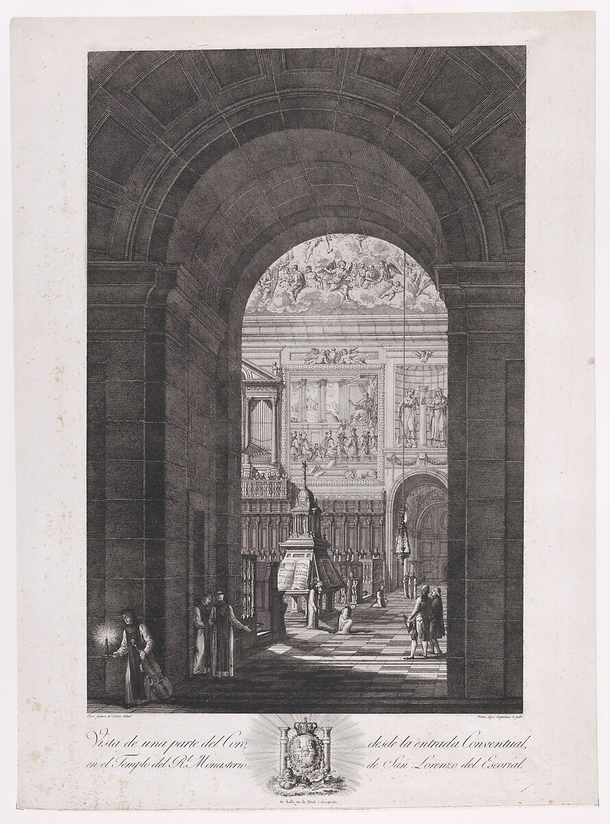 View of the Choir inside the church of the monastery of El Escorial, from a series of "Views of El Escorial", Tomás López Enguidanos (Spanish, 1760/73–1812/14), Etching and engraving 