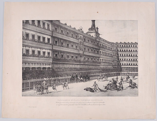 A bull fight in the Plaza Mayor, Madrid, on June 22 1833 in the presence of Isabel II