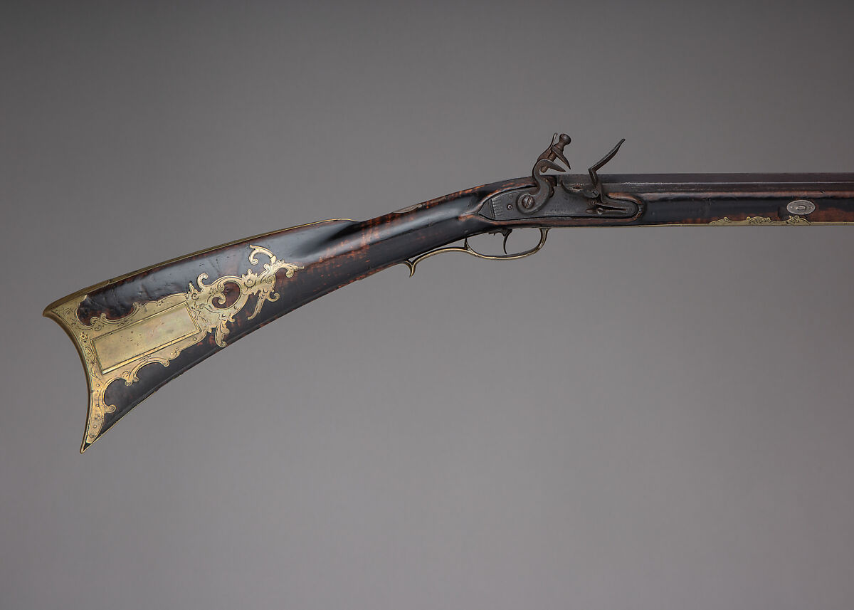 Flintlock Longrifle, Henry Young  American, Wood (maple), steel, iron, brass, silver, American, Pennsylvania, Easton Township, Northampton County