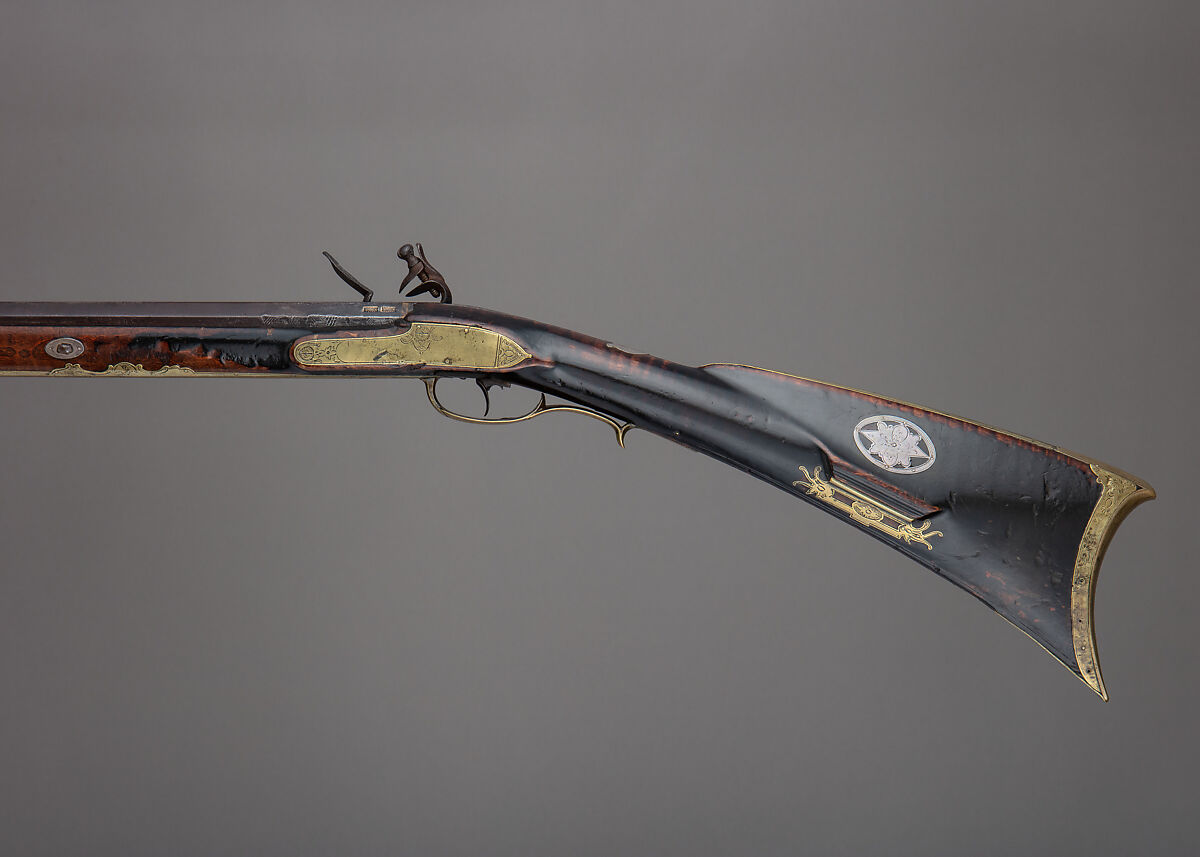 Flintlock Longrifle, Henry Young (American, Easton, Pennsylvania, ca. 1775–ca. 1833 Wilkes-Barre, Pennsylvania), Wood (maple), steel, iron, brass, silver, American, Pennsylvania, Easton Township, Northampton County
