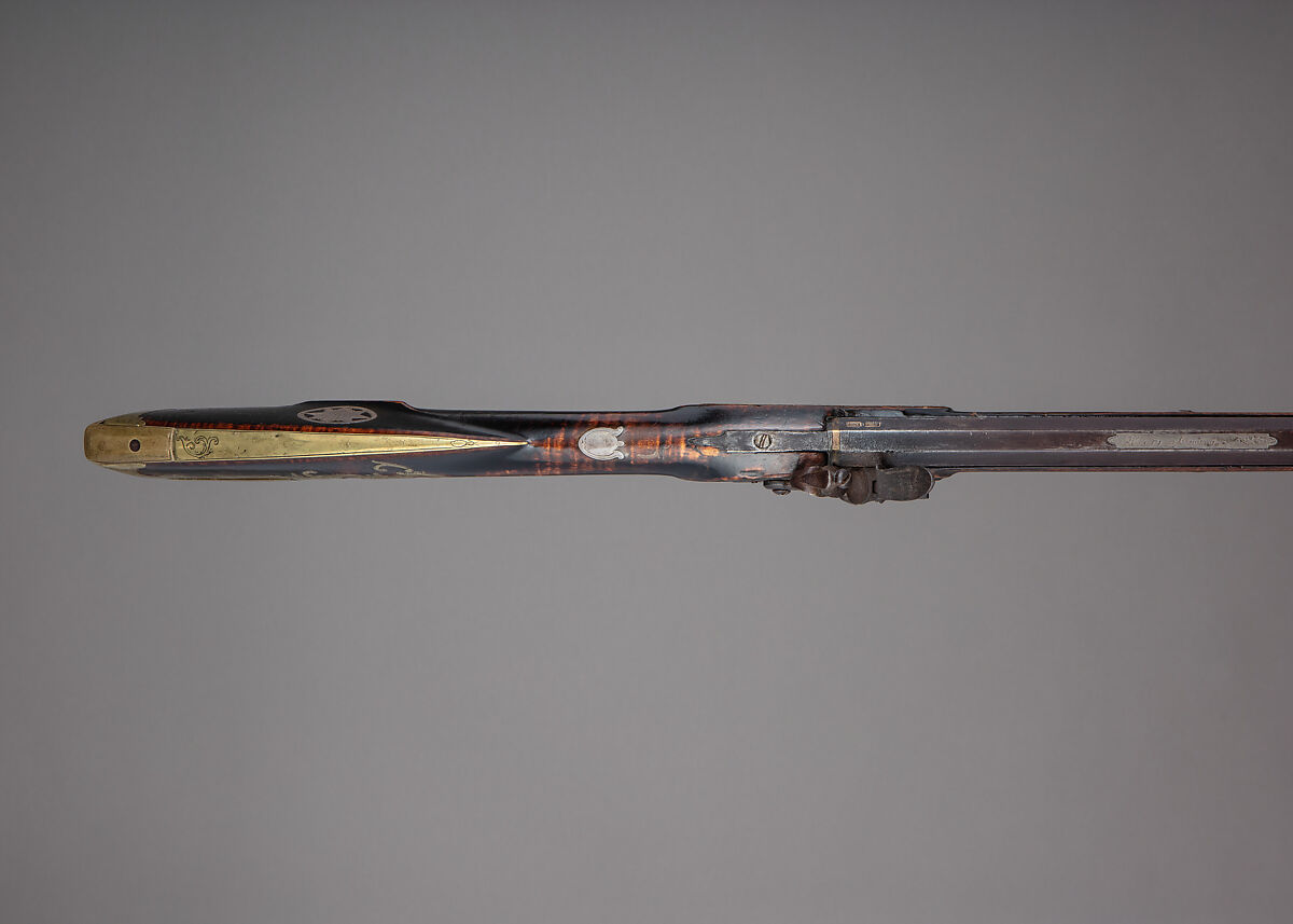 Flintlock Longrifle, Henry Young (American, Easton, Pennsylvania, ca. 1775–ca. 1833 Wilkes-Barre, Pennsylvania), Wood (maple), steel, iron, brass, silver, American, Pennsylvania, Easton Township, Northampton County