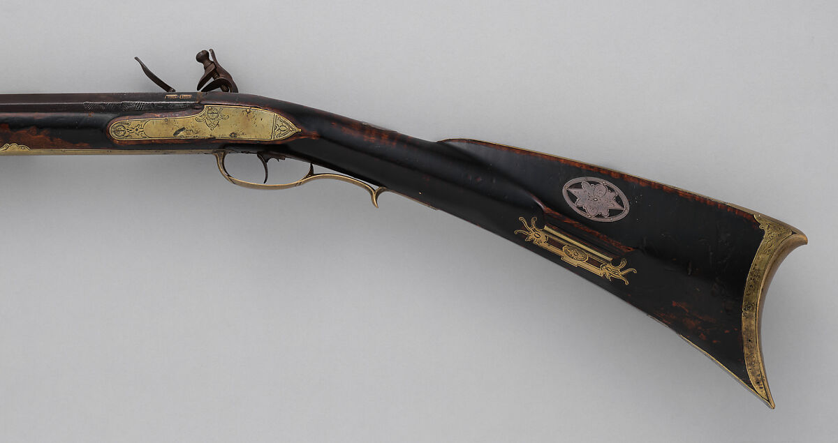 Flintlock Longrifle, Henry Young (American, Easton, Pennsylvania, ca. 1775–ca. 1833 Wilkes-Barre, Pennsylvania), Wood (maple), steel, iron, brass, silver, American, Pennsylvania, Easton Township, Northampton County