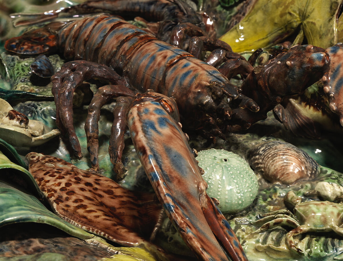 Oval platter with lobster, Thomas-Victor Sergent (French, ca. 1830–ca.1890), Glazed earthenware, French