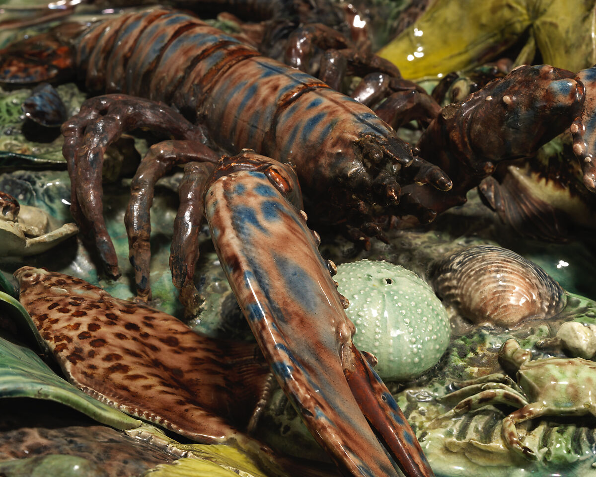 Oval platter with lobster, Thomas-Victor Sergent (French, ca. 1830–ca.1890), Glazed earthenware, French