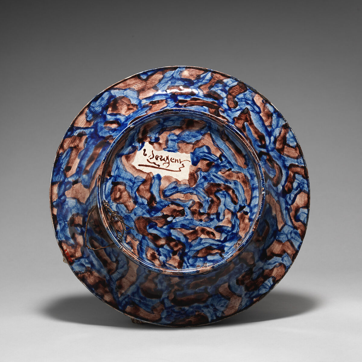 Round dish with lobster and shells, Thomas-Victor Sergent (French, ca. 1830–ca.1890), Glazed earthenware with applied decoration, French