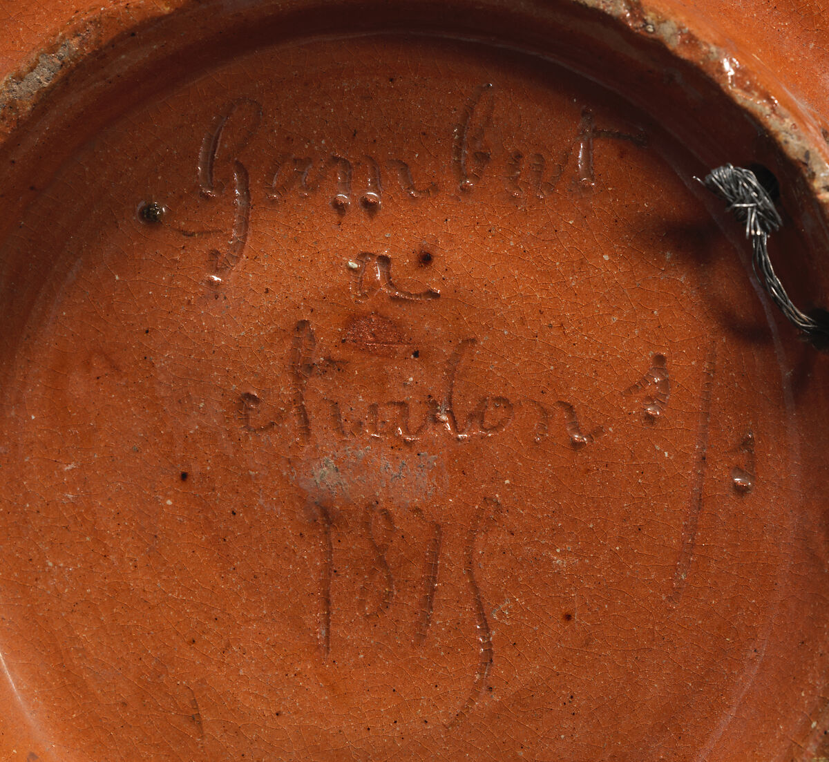 Round dish with cattail border, Emile Gambut (French, active in Chalon-sur-Saône.), Glazed terracotta, French, Beaune