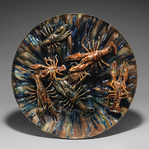 Large round plate with crayfish