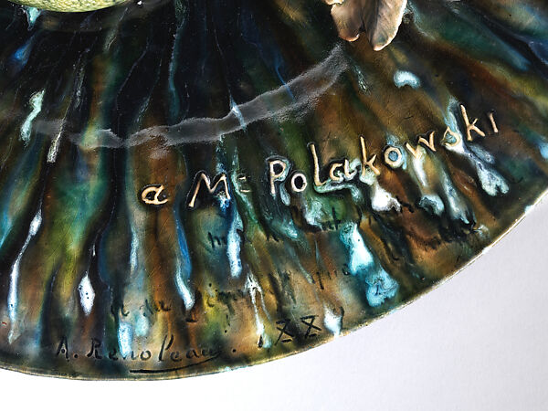 Large round plate with bird and serpent, Alfred Renoleau (1854 Mansle, Charente, France–1930 Angoulême, France), Glazed earthenware with applied decoration, French, Roumazière