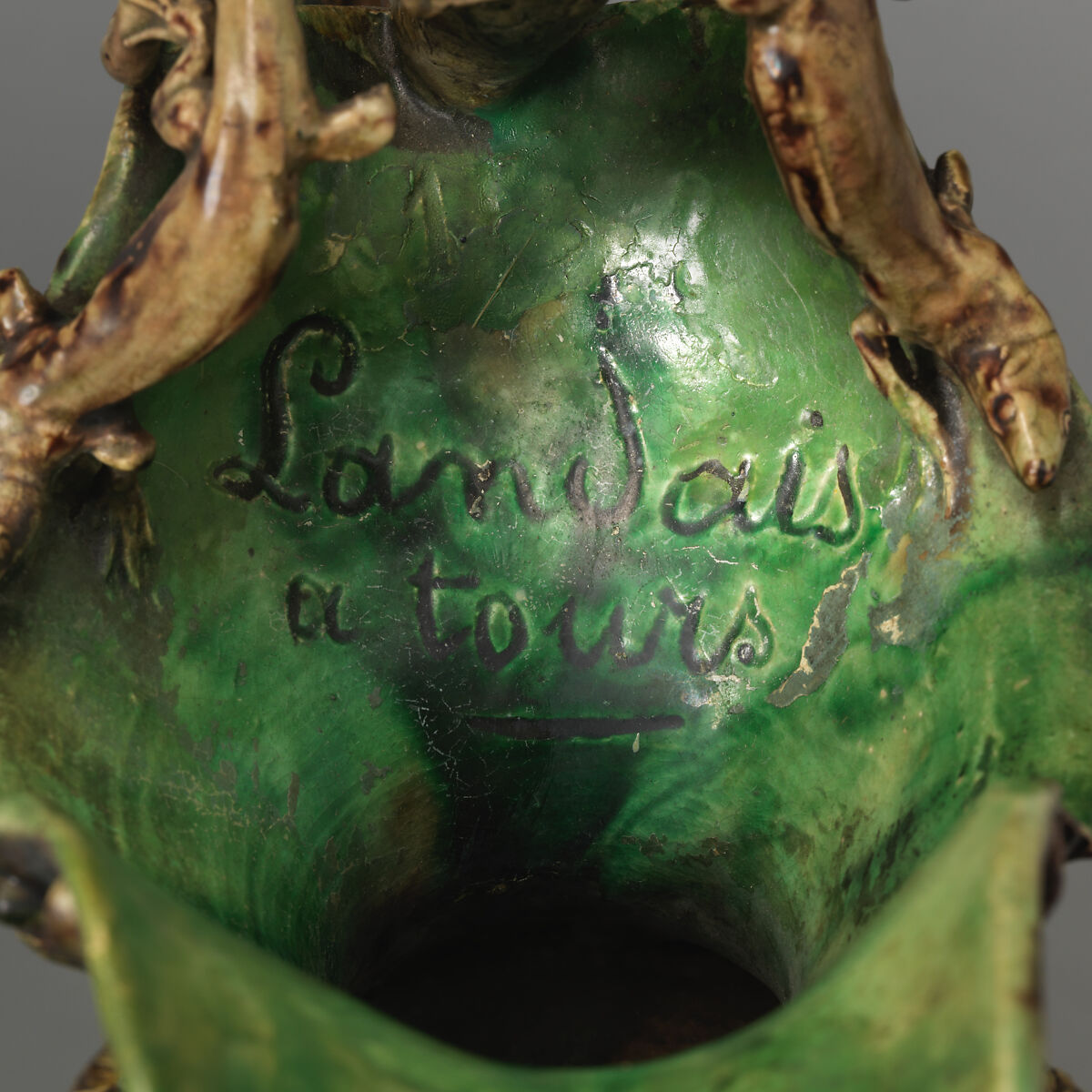 Ewer with female figure, Joseph Landais (French, Tours, Calle-Guérand, Touraine, France 1800–1883 Tours, France), Glazed earthenware, French, Tours