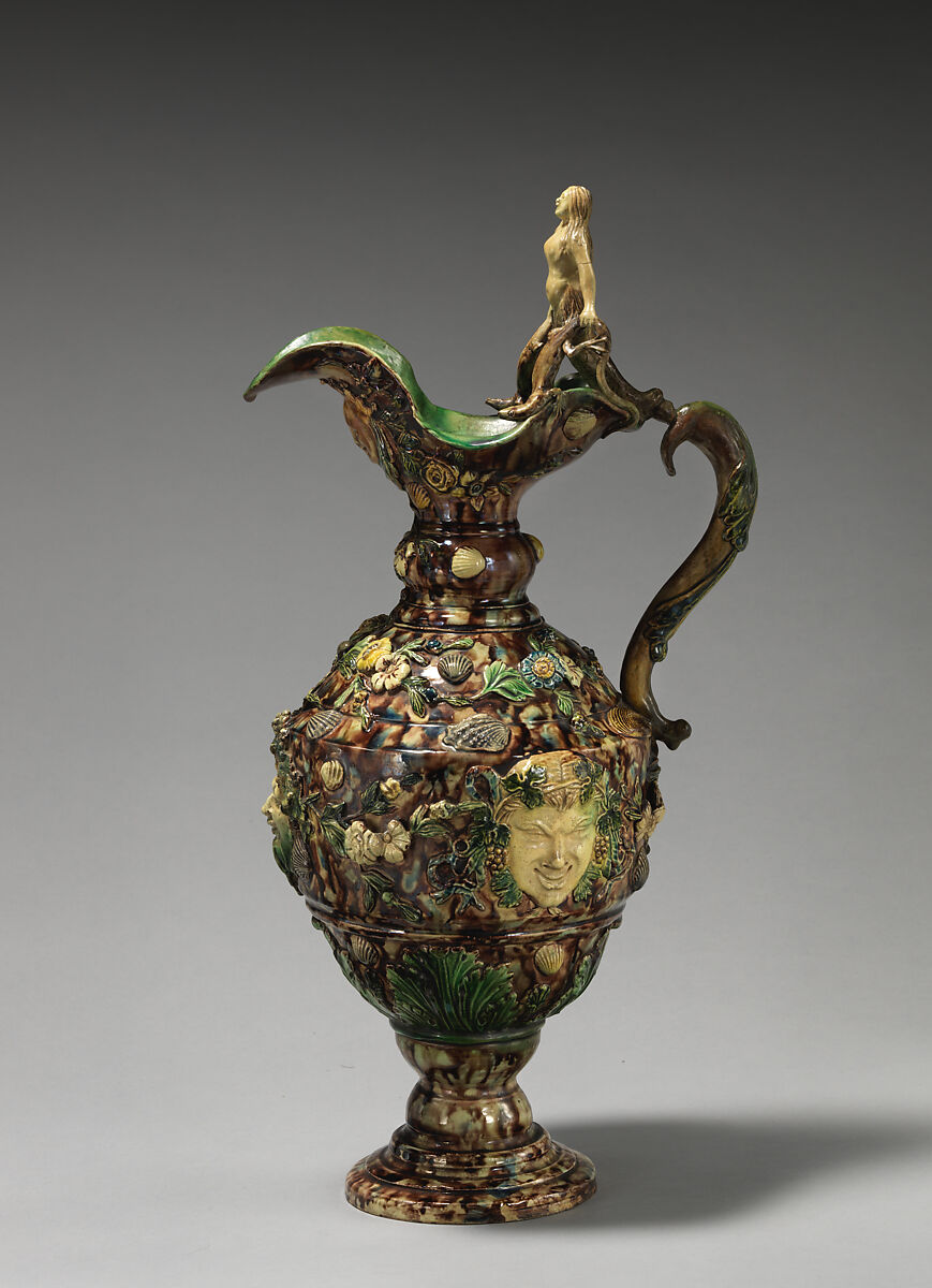 Ewer with female figure, Joseph Landais (French, Tours, Calle-Guérand, Touraine, France 1800–1883 Tours, France), Glazed earthenware, French, Tours
