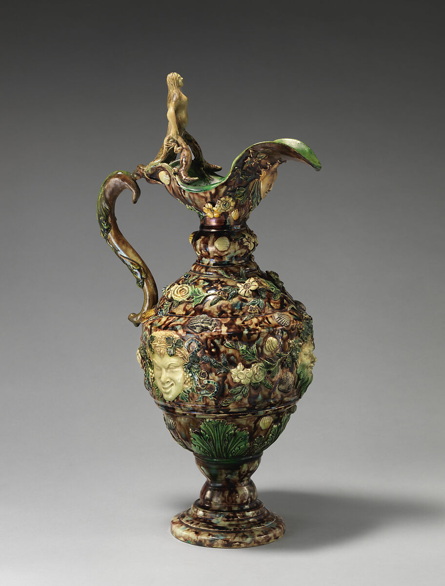 Ewer with female figure, Joseph Landais (French, Tours, Calle-Guérand, Touraine, France 1800–1883 Tours, France), Glazed earthenware, French, Tours 