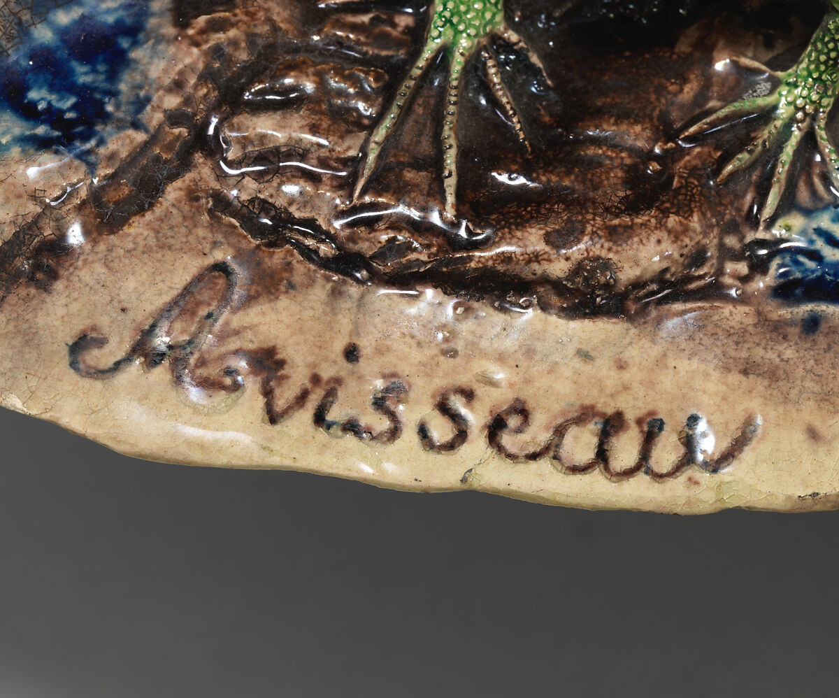 Medium oval basin with fish, bark, and fall leaves, Charles-Jean Avisseau (French, Tours 1796–1861 Tours), Glazed earthenware, French