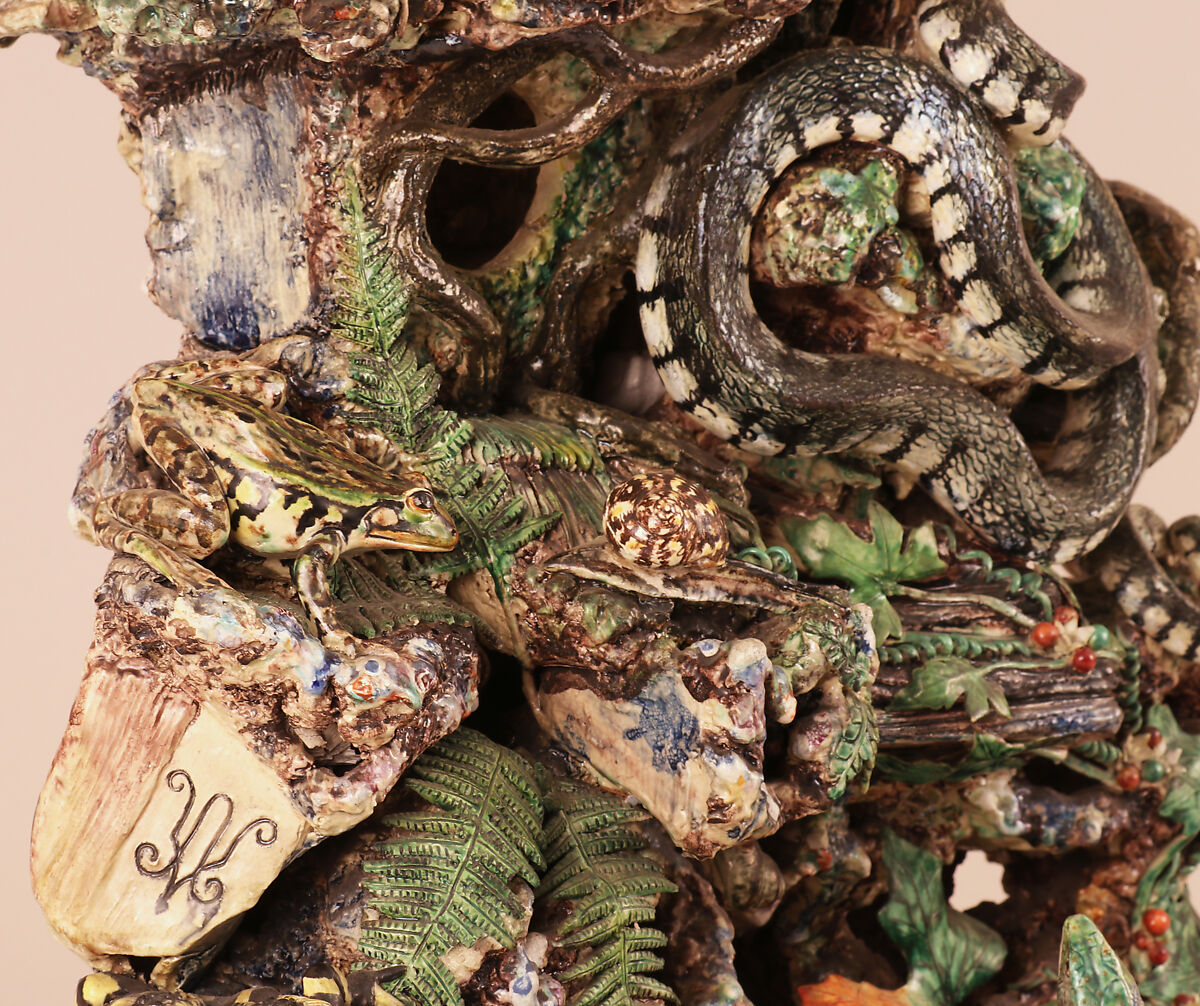 Grotto with owl, snake, and lizard, Charles-Jean Avisseau (French, Tours 1796–1861 Tours), Glazed earthenware, French