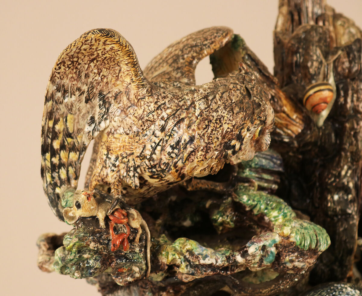 Grotto with owl, snake, and lizard, Charles-Jean Avisseau (French, Tours 1796–1861 Tours), Glazed earthenware, French
