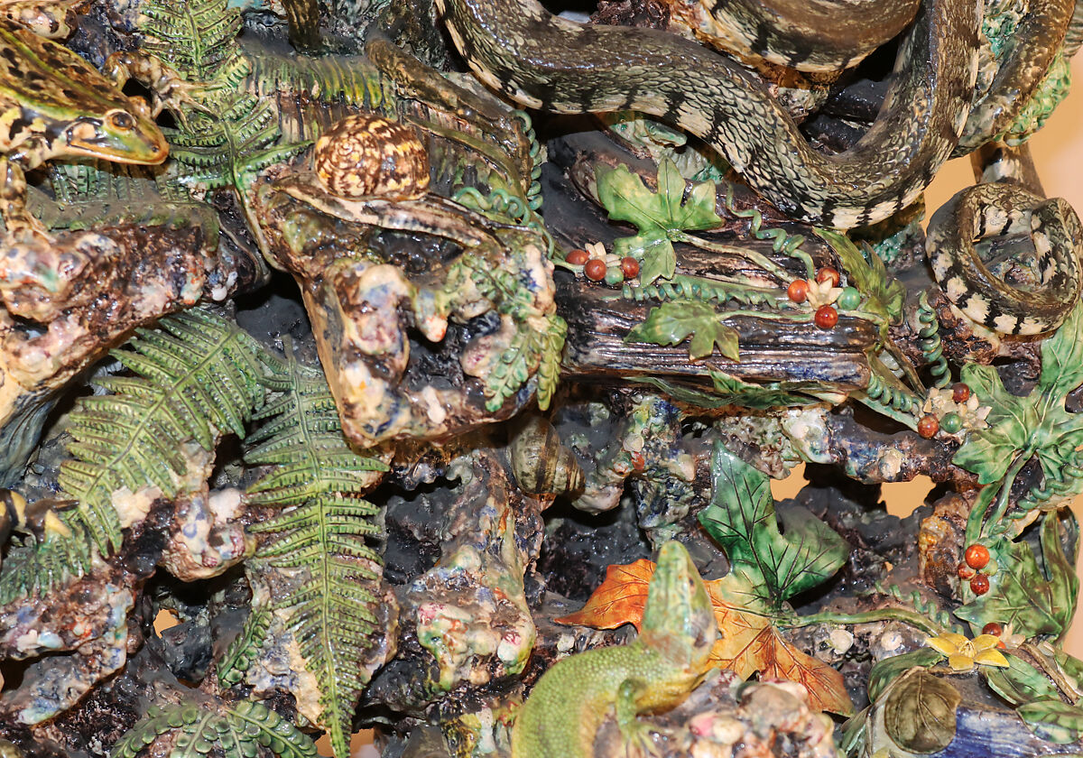 Grotto with owl, snake, and lizard, Charles-Jean Avisseau (French, Tours 1796–1861 Tours), Glazed earthenware, French