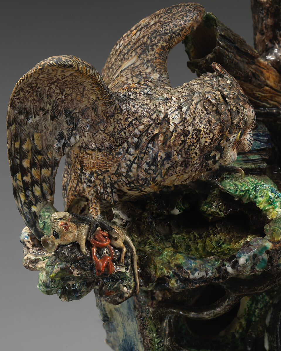 Grotto with owl, snake, and lizard, Charles-Jean Avisseau (French, Tours 1796–1861 Tours), Glazed earthenware, French