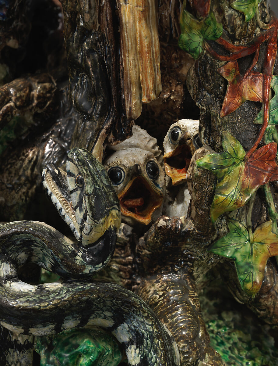 Grotto with owl, snake, and lizard, Charles-Jean Avisseau (French, Tours 1796–1861 Tours), Glazed earthenware, French