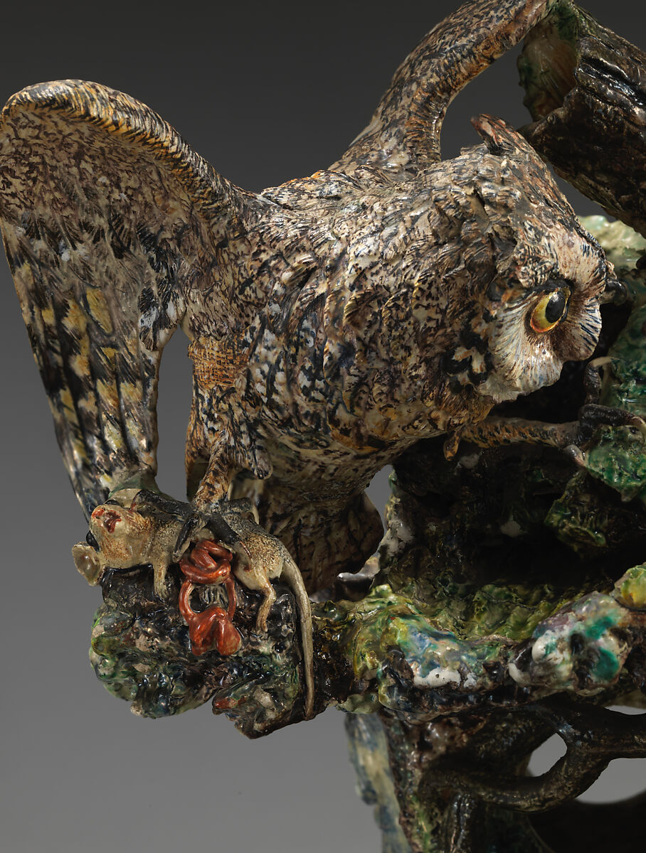 Grotto with owl, snake, and lizard, Charles-Jean Avisseau (French, Tours 1796–1861 Tours), Glazed earthenware, French