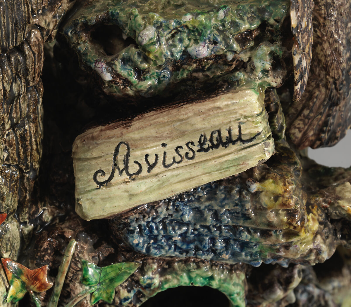 Grotto with owl, snake, and lizard, Charles-Jean Avisseau (French, Tours 1796–1861 Tours), Glazed earthenware, French