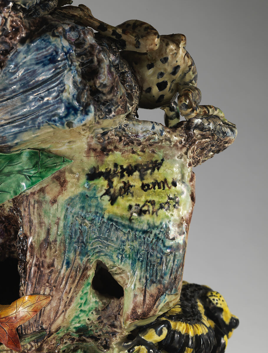 Grotto with owl, snake, and lizard, Charles-Jean Avisseau (French, Tours 1796–1861 Tours), Glazed earthenware, French