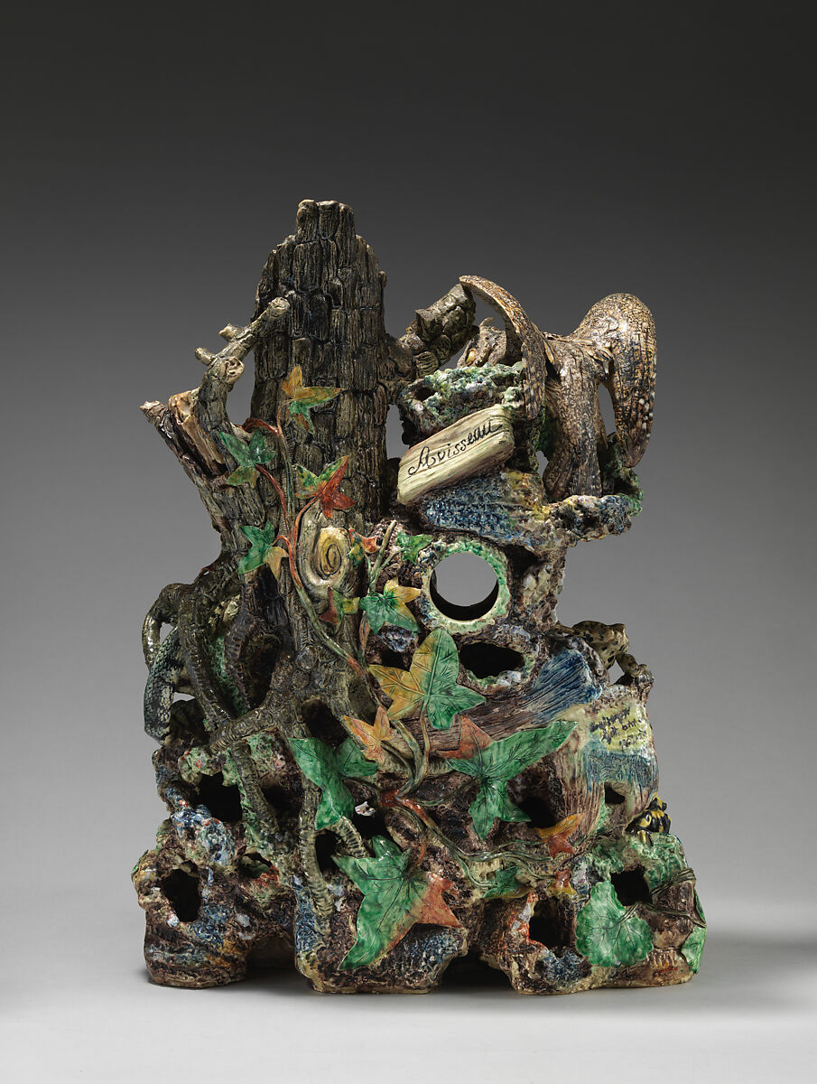 Grotto with owl, snake, and lizard, Charles-Jean Avisseau (French, Tours 1796–1861 Tours), Glazed earthenware, French