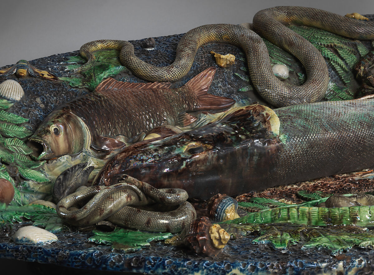 Large Platter with Fish, Probably made by Victor Barbizet (French, Burgundy, France 1805–1870 Paris), Glazed earthenware, French