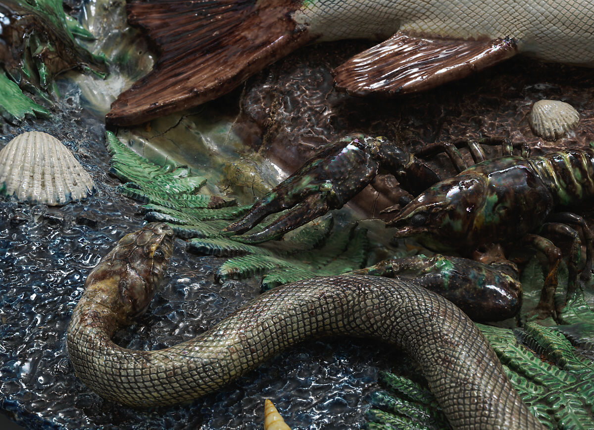 Large Platter with Fish, Probably made by Victor Barbizet (French, Burgundy, France 1805–1870 Paris), Glazed earthenware, French