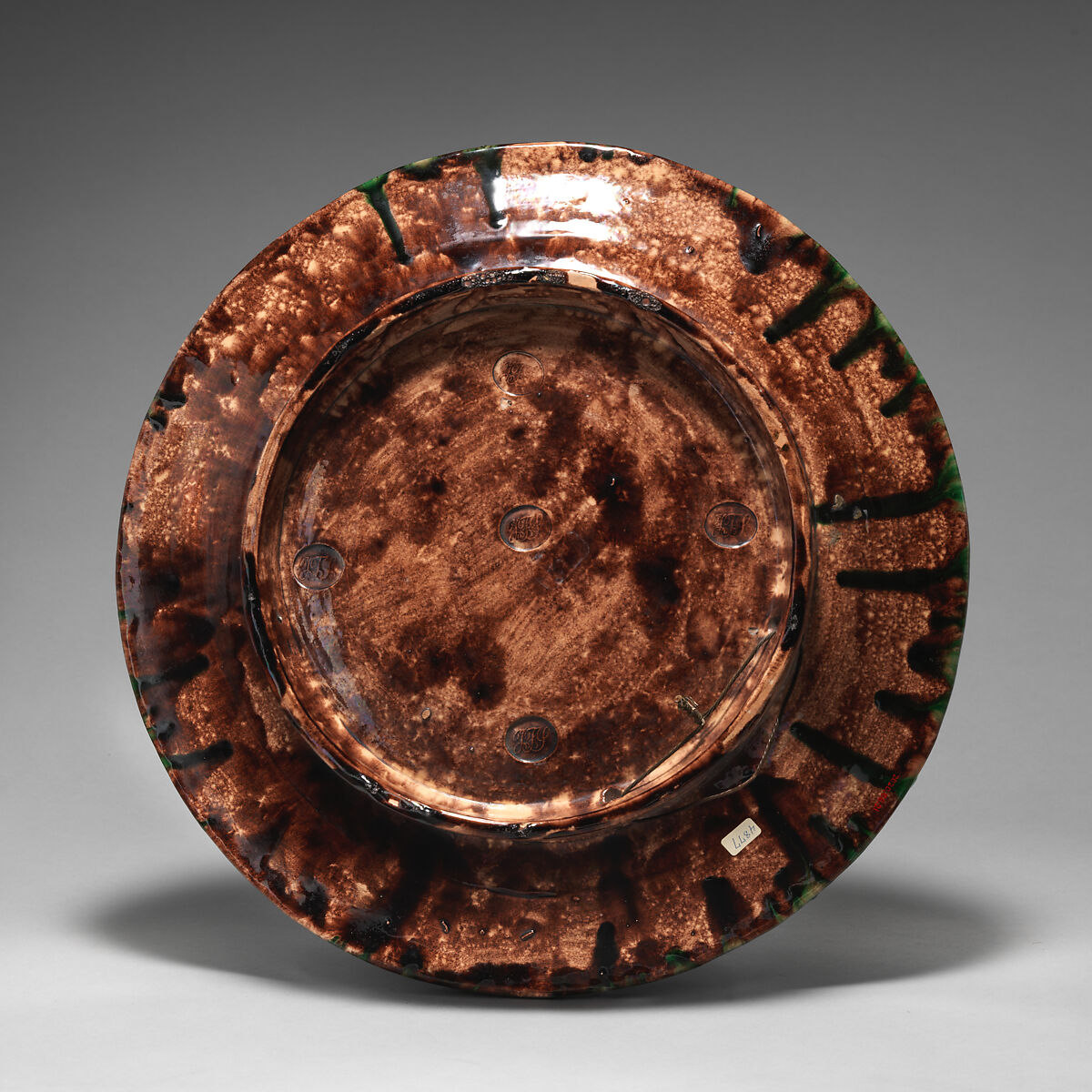 Round dish with moss and fish, José Francisco de Sousa (Portuguese, Caldas da Rainha, Portugal, active 1860–1893), Glazed earthenware, Portugal, Caldas de Rainha