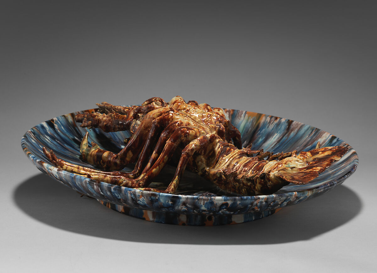 Round plate with lobster, Rafael Bordalo Pinheiro (Portuguese, Portugal 1846–1905 Portugal), Glazed earthenware, Portugal, Caldas de Rainha