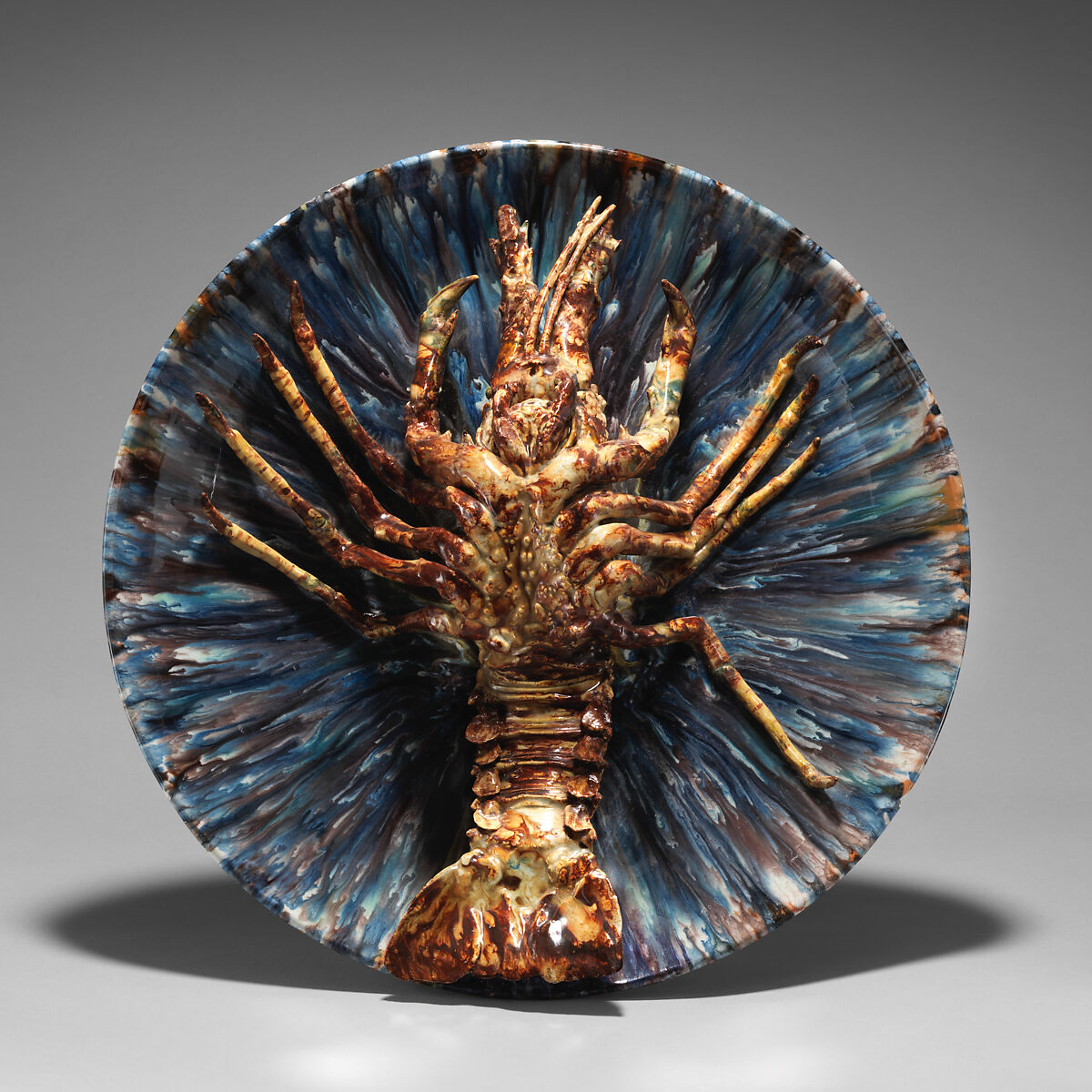 Round plate with lobster, Rafael Bordalo Pinheiro (Portuguese, Portugal 1846–1905 Portugal), Glazed earthenware, Portugal, Caldas de Rainha 