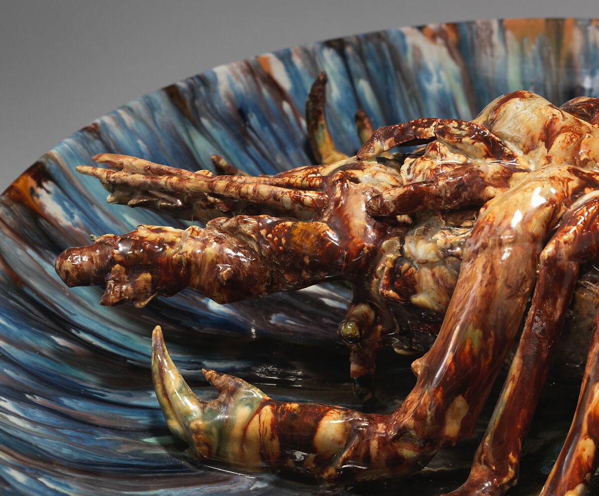 Round plate with lobster, Rafael Bordalo Pinheiro (Portuguese, Portugal 1846–1905 Portugal), Glazed earthenware, Portugal, Caldas de Rainha