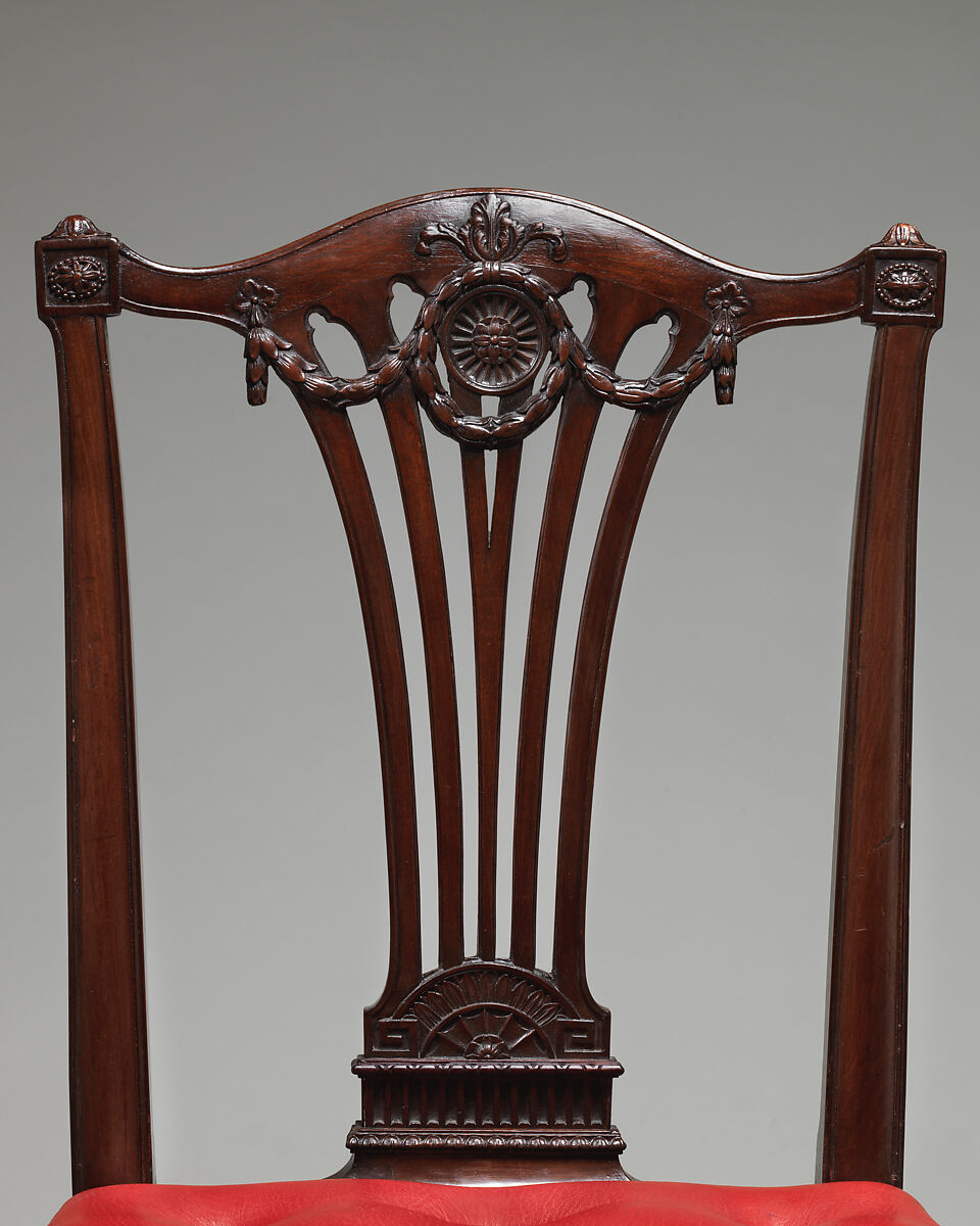 Side chair (one of a set of fourteen), Robert Adam (British, Kirkcaldy, Scotland 1728–1792 London), Mahogany, covered in modern red morocco leather, British