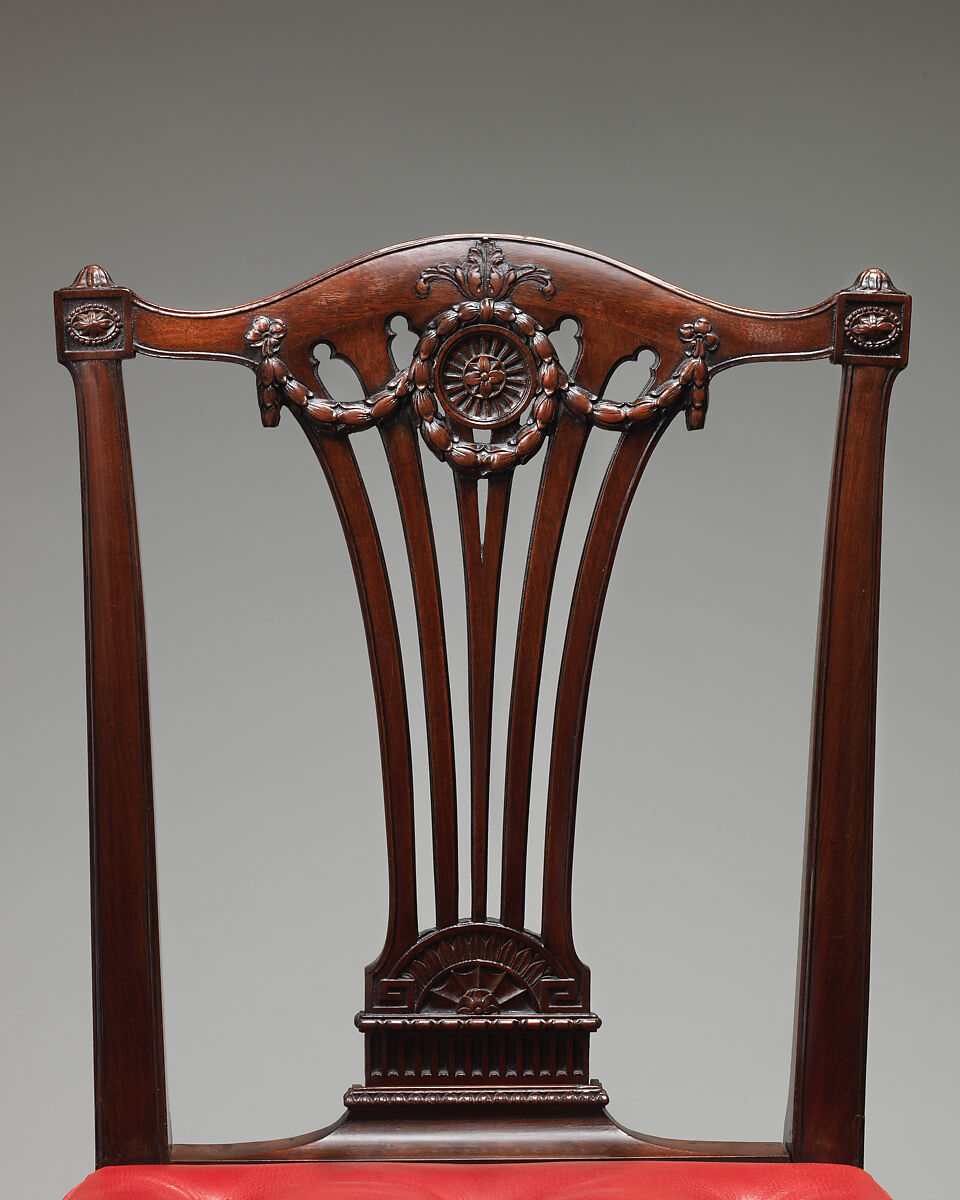Side chair (one of a set of fourteen), Robert Adam (British, Kirkcaldy, Scotland 1728–1792 London), Mahogany, covered in modern red morocco leather, British