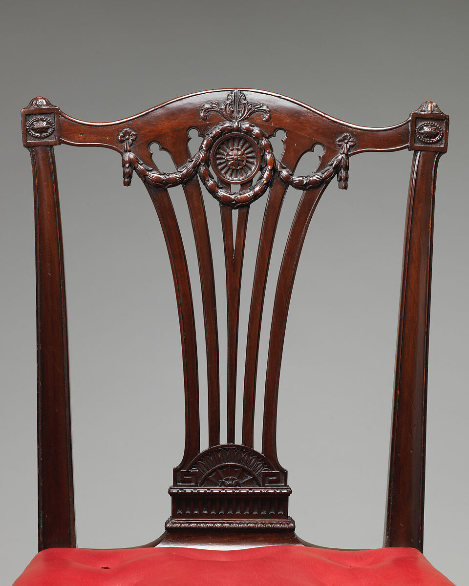 Side chair (one of a set of fourteen), Robert Adam (British, Kirkcaldy, Scotland 1728–1792 London), Mahogany, covered in modern red morocco leather, British