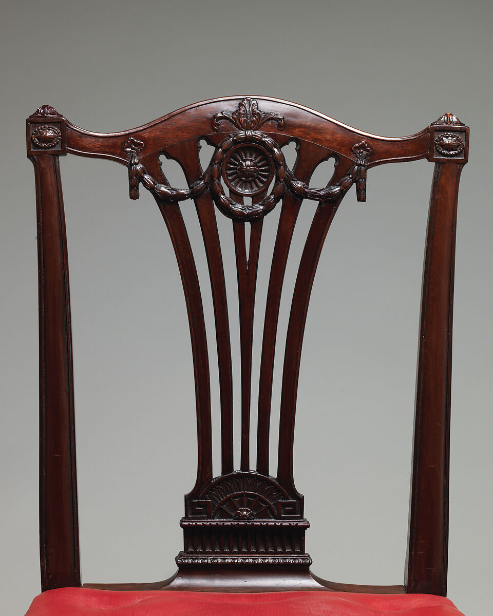Side chair (one of a set of fourteen), Robert Adam (British, Kirkcaldy, Scotland 1728–1792 London), Mahogany, covered in modern red morocco leather, British
