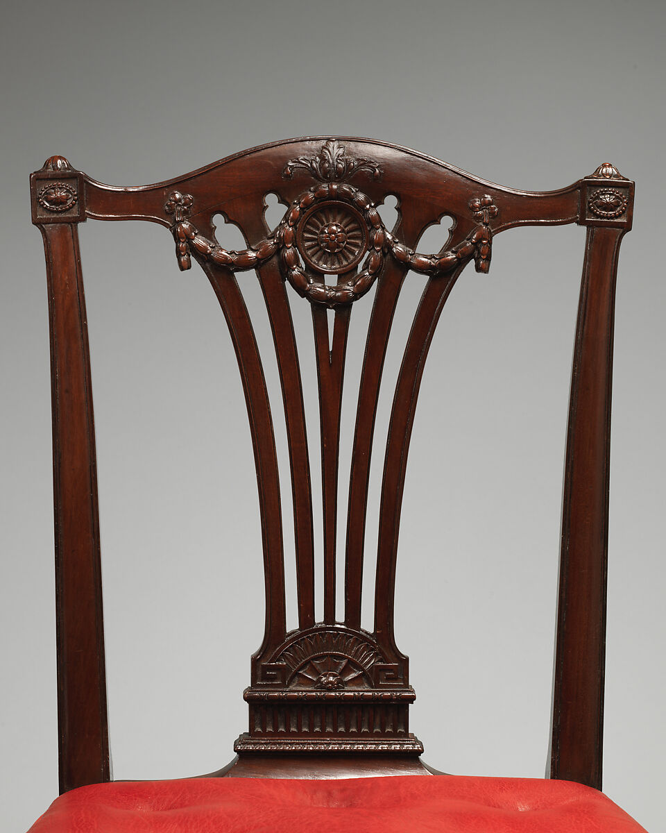Side chair (one of a set of fourteen), Robert Adam (British, Kirkcaldy, Scotland 1728–1792 London), Mahogany, covered in modern red morocco leather, British